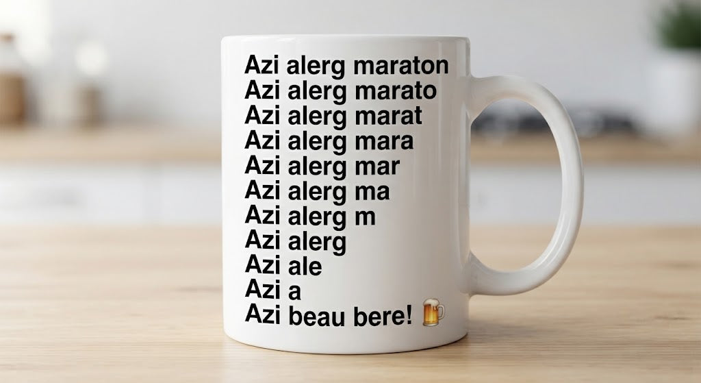 Cană cu mesaj amuzant – Azi alerg maraton… Azi beau bere!