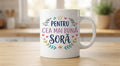 Cană pentru soră – Pentru cea mai bună soră, coroană și inimioare roz