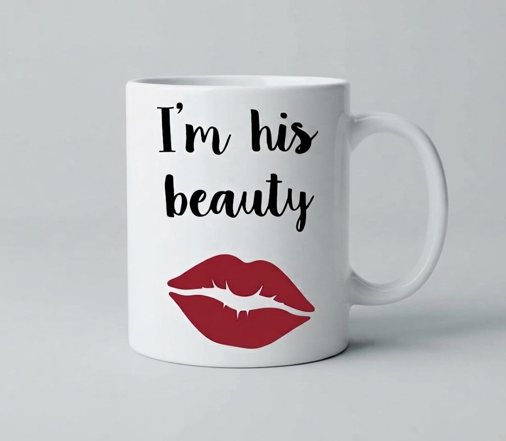 Cană pentru iubită sau soție – I'm his beauty, buze roșii