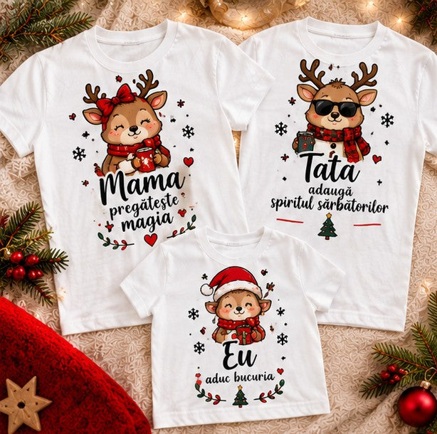 Set 3 tricouri familie de Crăciun cu reni – Mama, Tata și Eu