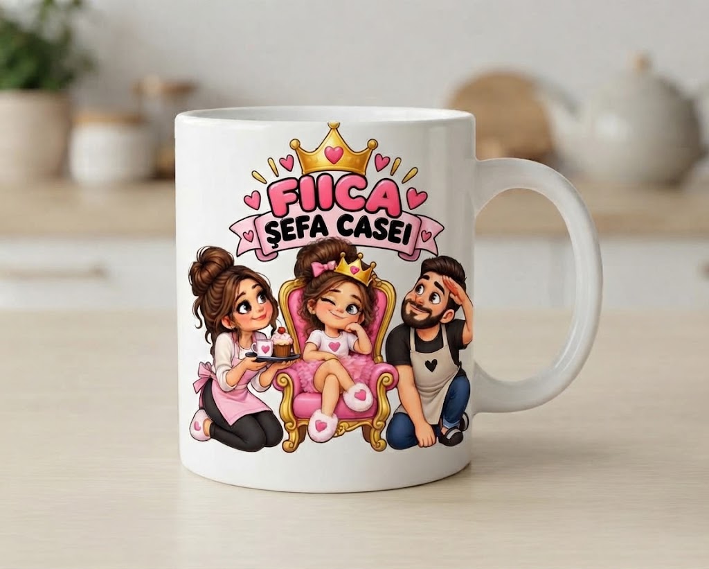 Cană pentru fiică – Fiica, șefa casei, pe tron roz