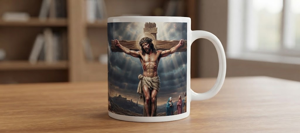 Cană cu design religios – Răstignirea lui Iisus
