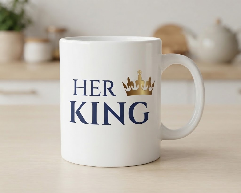 Cană pentru iubit sau soț – Her King, coroană aurie
