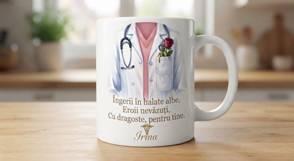 Cană cu mesaj medical – Îngerii în halate albe, Irina