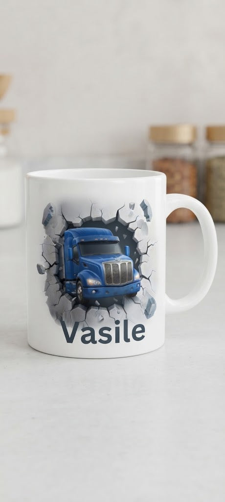 Cană Vasile – Camion albastru cu efect de zid spart