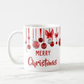 Cană de Crăciun – Merry Christmas, globuri și fundițe roșii