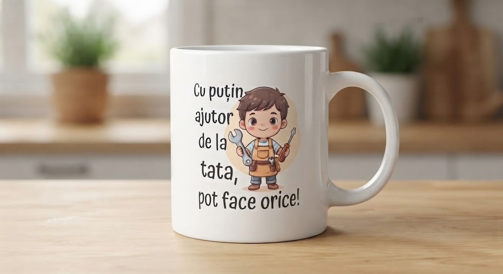 Cană pentru tata – Cu puțin ajutor de la tata, pot face orice!