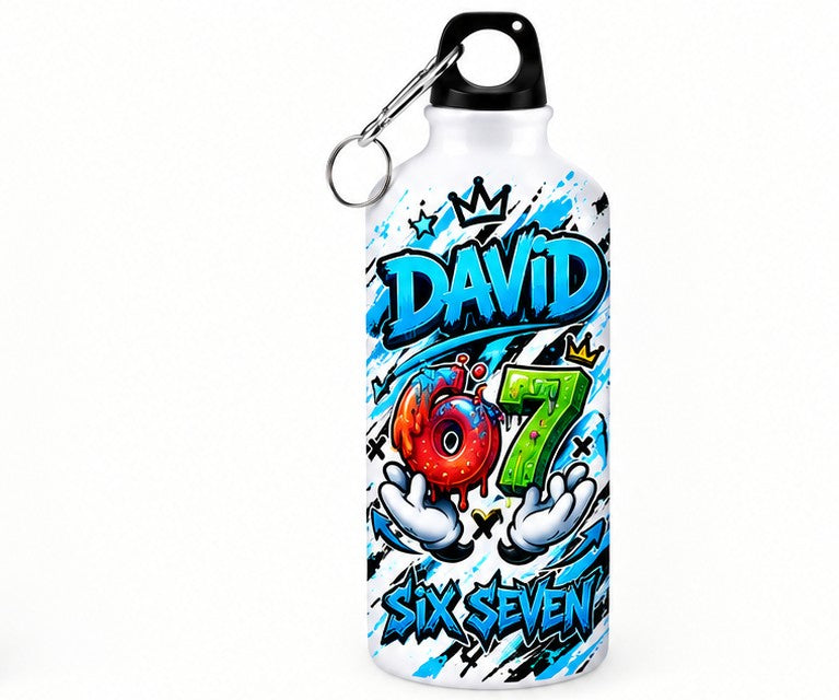 Bidon de apă personalizat Six Seven 67, design graffiti albastru, cu nume, 500 ml