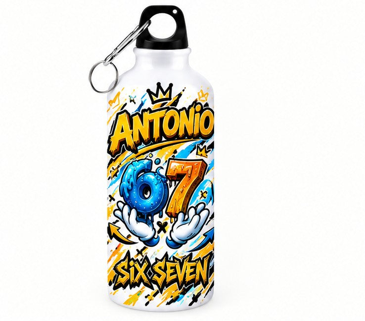 Bidon de apă personalizat Six Seven 67, design graffiti galben, cu nume, 500 ml
