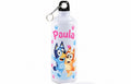 Bidon de apă personalizat cu Bluey, Bingo, lăbuțe și nume, 500 ml