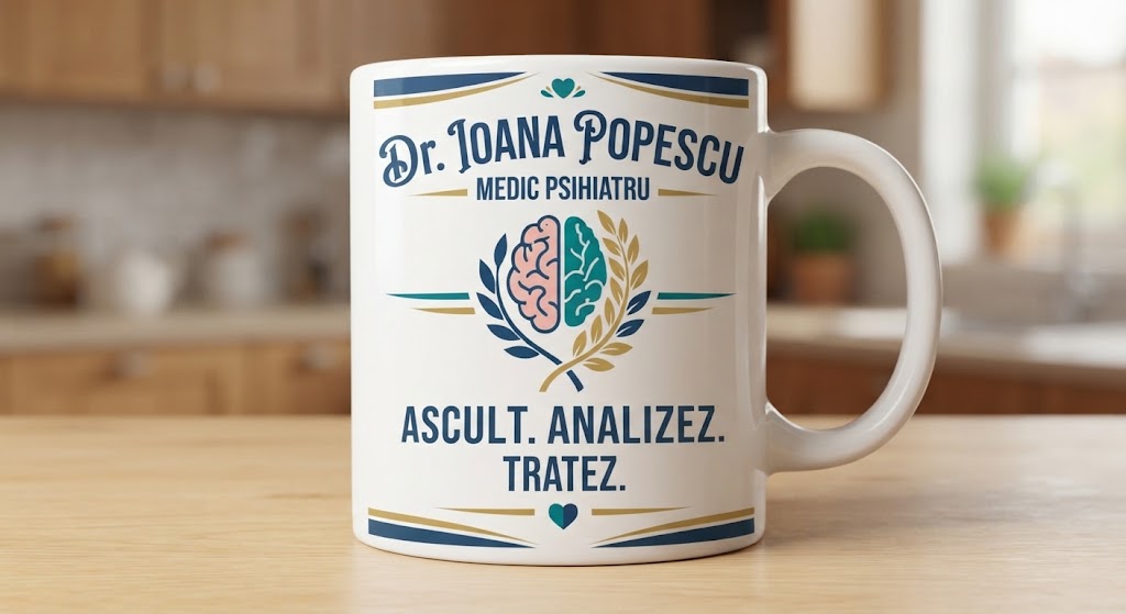 Cană medic psihiatru – Dr. Ioana Popescu, Ascult. Analizez. Tratez.
