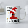 Cană Primul meu Crăciun – Cifra 1 roșie cu căciulă de Moș