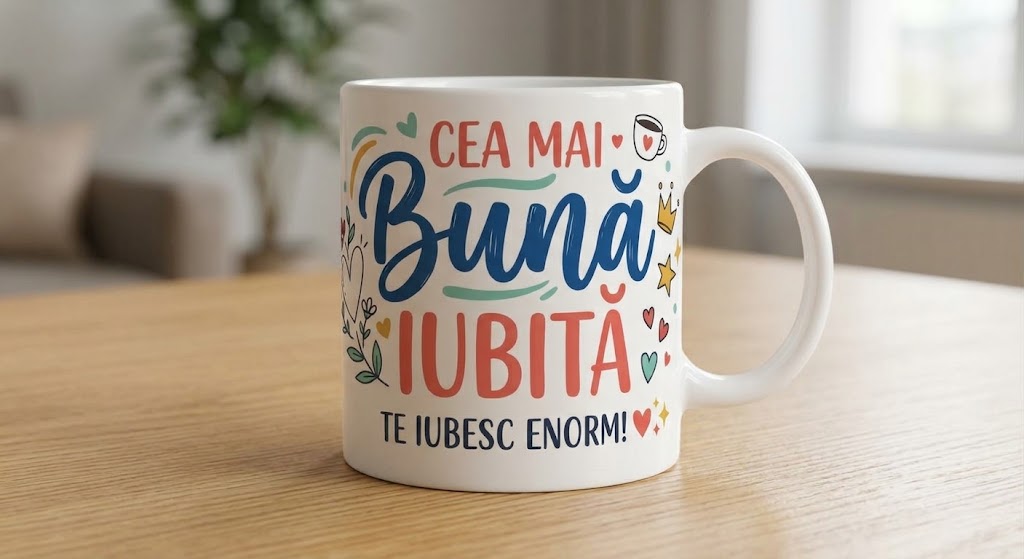 Cană pentru iubită – Cea mai bună iubită, Te iubesc enorm!