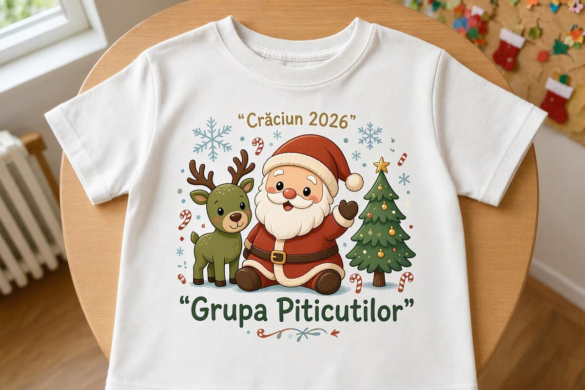Tricou personalizat copii – Crăciun 2026, Grupa Piticuților