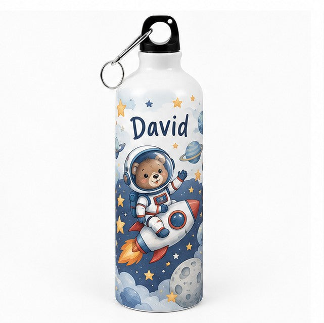 Bidon de apă personalizat cu ursuleț astronaut și numele copilului, 500 ml