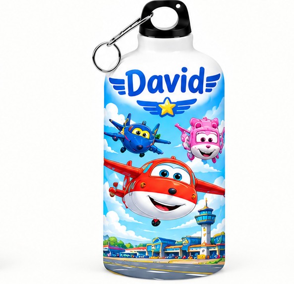 Bidon de apă personalizat cu Super Wings și numele copilului, 500 ml