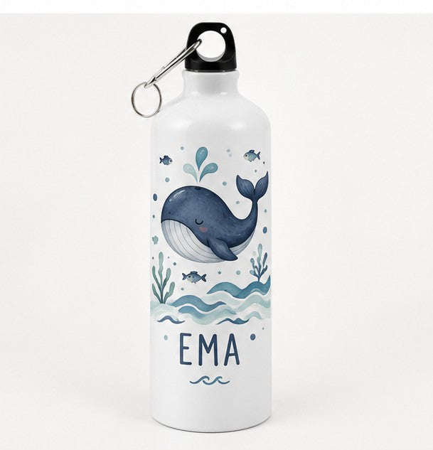 Bidon de apă personalizat cu balenă și numele copilului, 500 ml