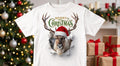 Tricou personalizat copii – Merry Christmas, ren cu căciulă de Moș