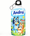 Bidon de apă personalizat cu Bluey și Bingo și numele copilului, 500 ml
