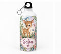 Bidon de apă personalizat cu căprioară, flori și numele copilului, 500 ml