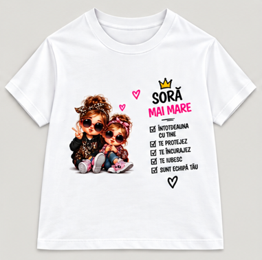 Tricou personalizat copii – Soră mai mare, două surori cu ochelari