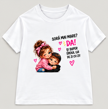 Tricou personalizat copii – Soră mai mare? Da!, îmbrățișare cu frățiorul