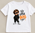 Tricou personalizat copii – Little Boss, băiețel cu ochelari și coroană