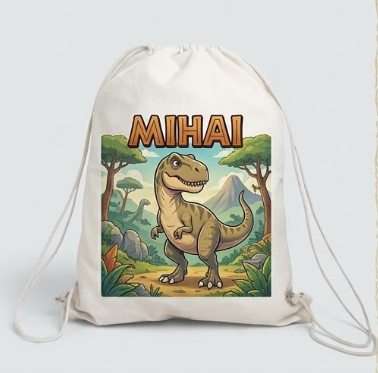 Săculeț personalizat cu dinozaur și nume