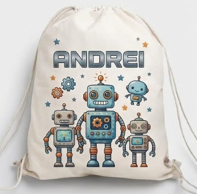 Săculeț personalizat cu roboței și nume