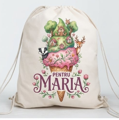 Săculeț personalizat cu căsuță de poveste și animăluțe