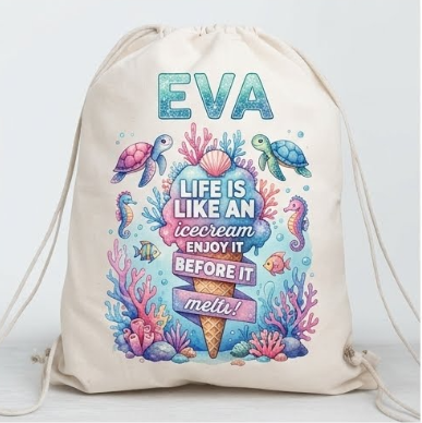 Săculeț personalizat cu decor marin și mesaj