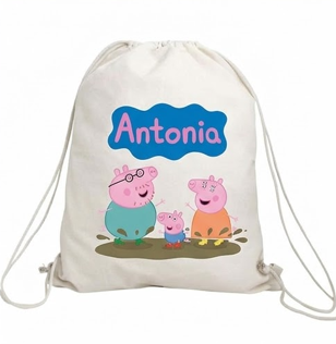 Săculeț personalizat cu familia Peppa Pig și nume