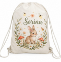 Săculeț personalizat cu iepuraș, flori și nume