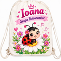 Săculeț personalizat cu buburuză, margaretă, nume și grupă