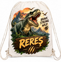 Săculeț personalizat cu T-Rex, peisaj preistoric și nume