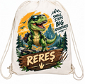 Săculeț personalizat cu dinozaur aventurier, ochelari și nume