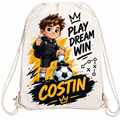 Săculeț personalizat cu băiețel fotbalist, Play Dream Win și nume
