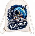 Săculeț personalizat cu astronaut, planeta Pământ, rachetă și nume