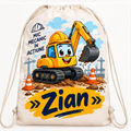Săculeț personalizat cu excavator vesel, șantier și nume
