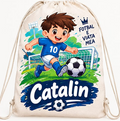 Săculeț personalizat cu fotbalist în albastru, Fotbal e viața mea și nume