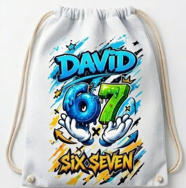 Săculeț personalizat cu Six Seven 67, graffiti și nume