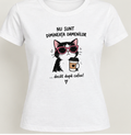 Tricou femei cu pisică și mesaj „Nu sunt dimineața oamenilor”