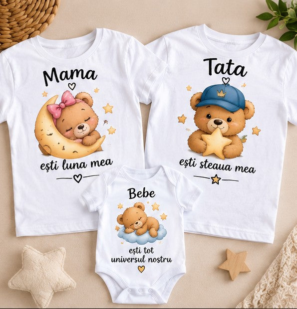 Set familie cu ursuleți – Mama luna mea, Tata steaua mea și Bebe universul nostru