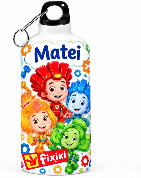 Bidon de apă personalizat cu Fixiki și numele copilului, 500 ml
