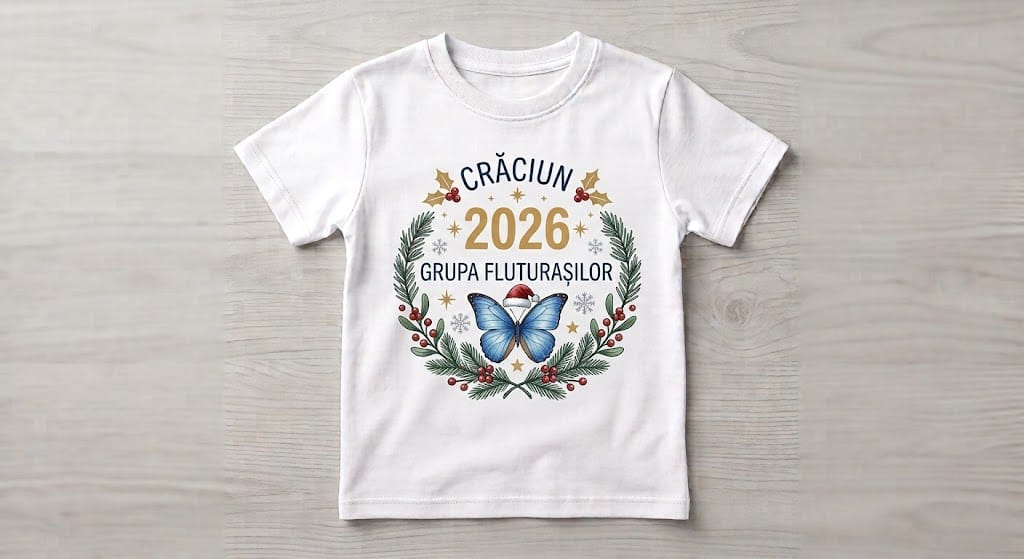 Tricou personalizat copii – Crăciun 2026, Grupa Fluturașilor