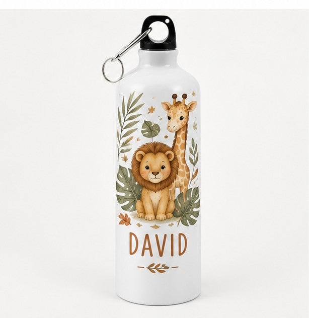 Bidon de apă personalizat cu leu, girafă și numele copilului, 500 ml