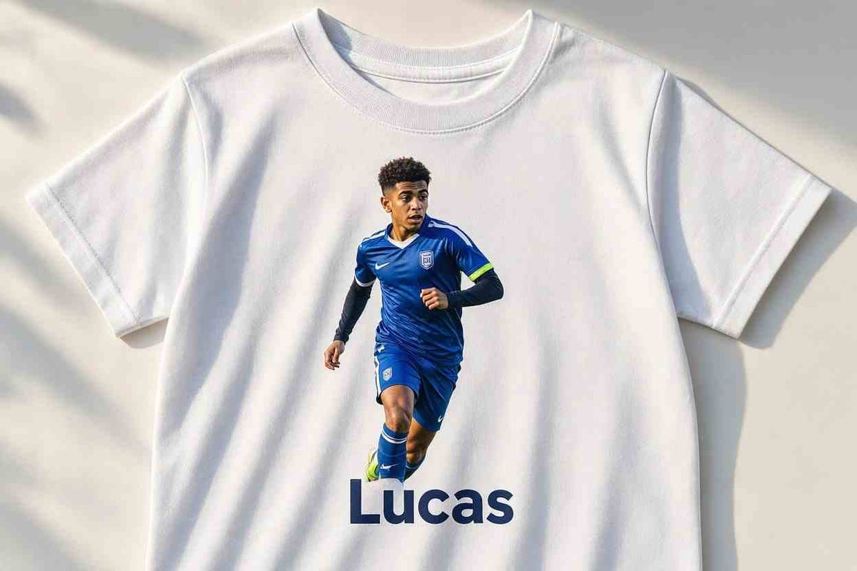Tricou personalizat copii cu nume – Fotbalist în albastru, Lucas