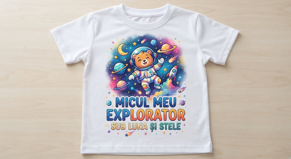 Tricou personalizat copii – Micul meu explorator, ursuleț astronaut