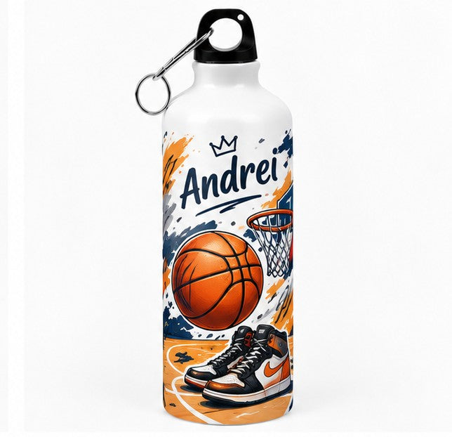 Bidon de apă personalizat cu minge de baschet și numele copilului, 500 ml