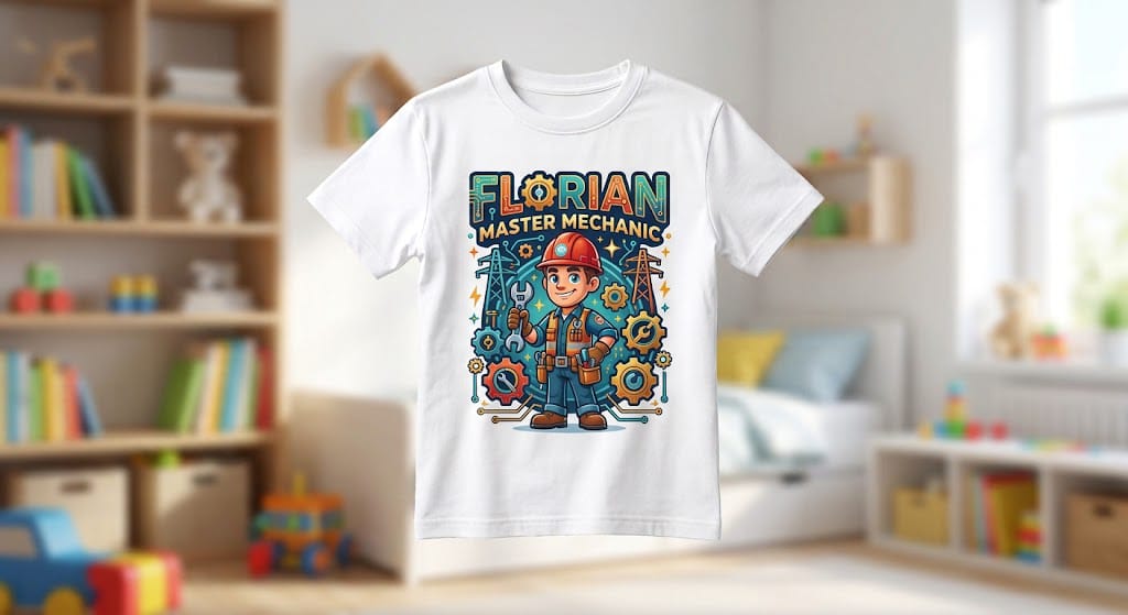 Tricou personalizat copii cu nume – Florian, Master Mechanic